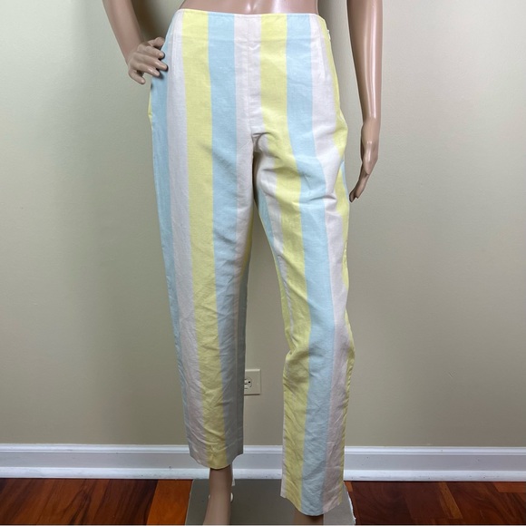 NEW TORY BURCH STRIPED LINEN BLEND PANTS - Picture 2 of 5